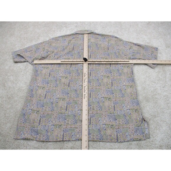 Tori Richard Shirt Mens Large L Blue Graphic Print Hawaiian Cotton Button Up - Picture 8 of 12
